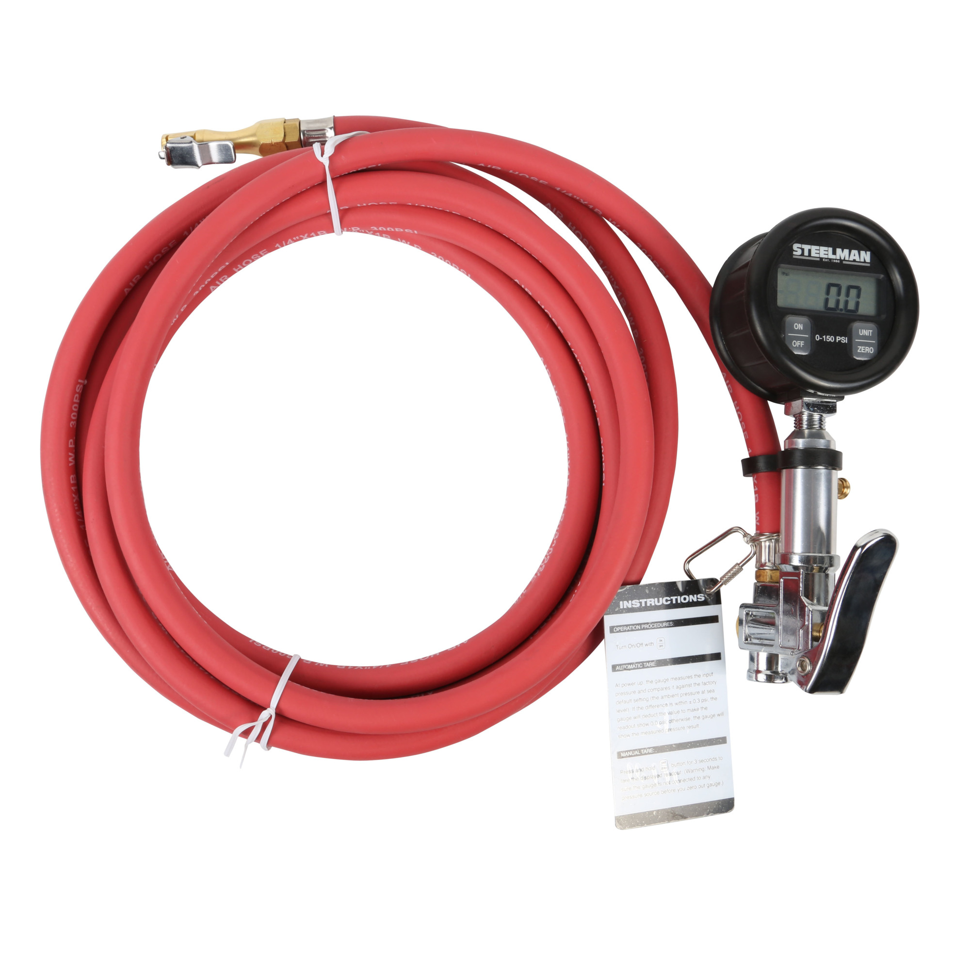 STEELMAN 0-150 PSI Digital Gauge Inflator with 15-Foot Whip Hose, Model# 99062